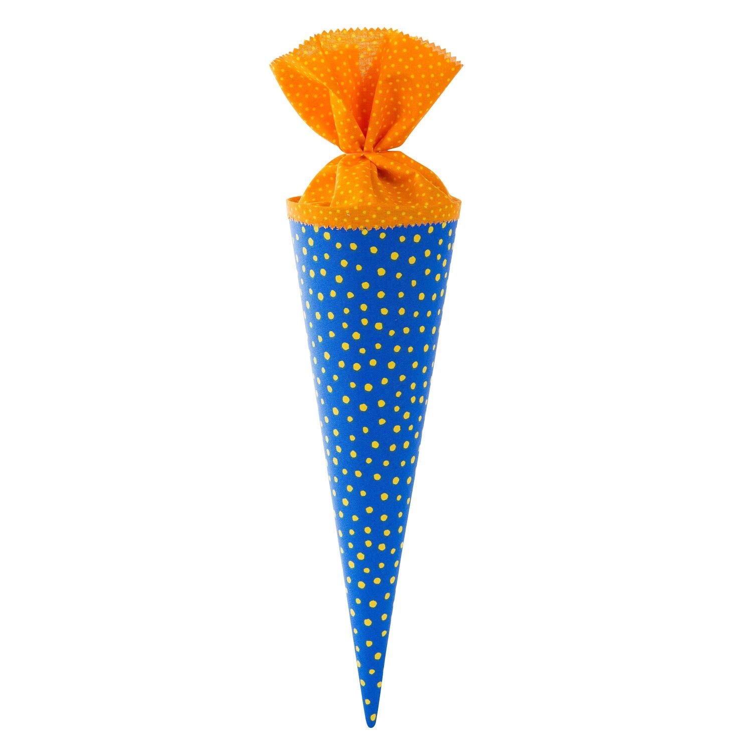 goldbuch 93553 Fabric School Cone, Sugar Cone with Polka Dot Pattern, Sibling School Cone 35 cm, Sibling Bag, Gift Bag for First Day of School and Back to School, Gift Packaging Blue/Yellow