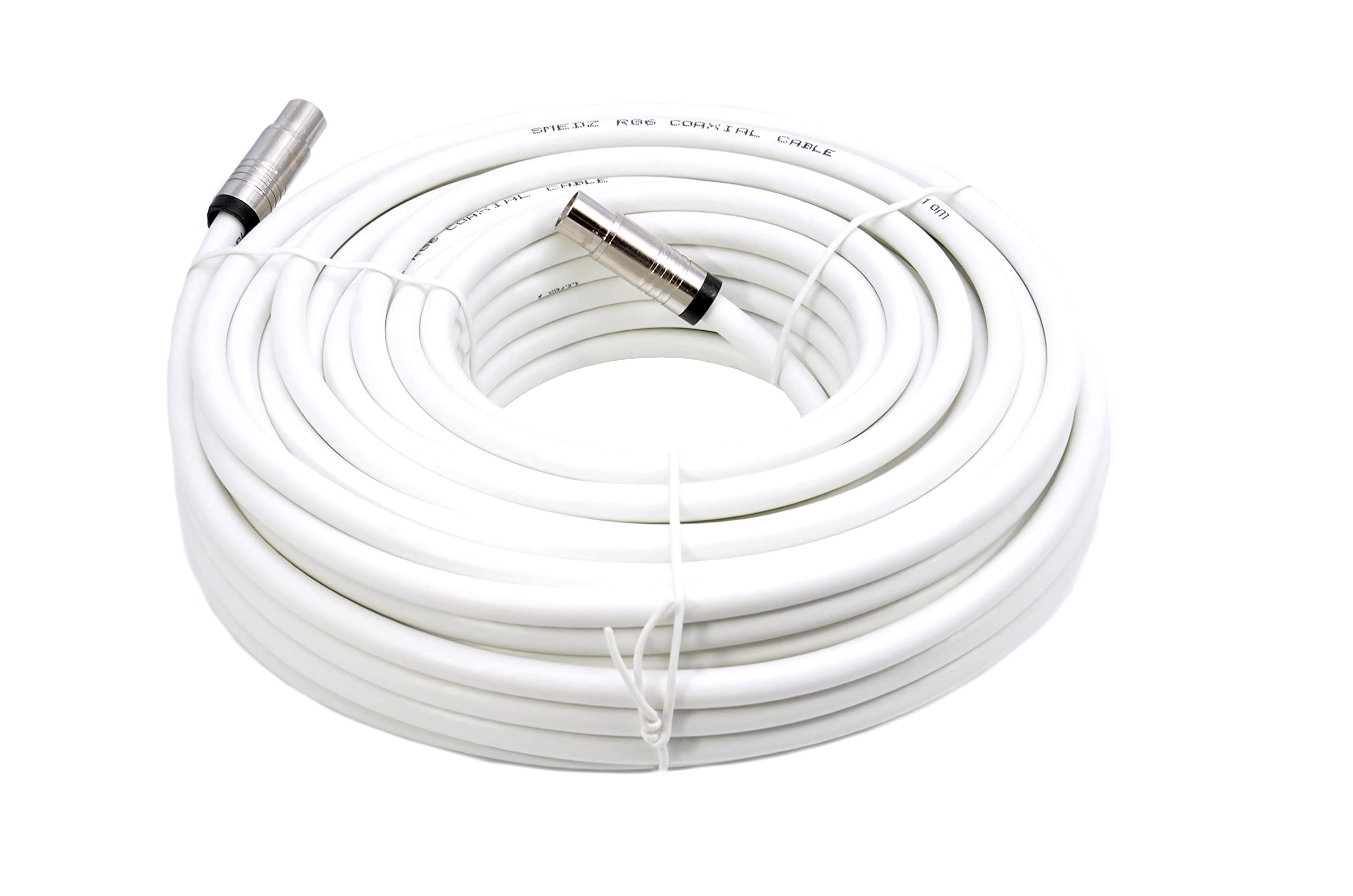 Smedz 15 m TV Aerial Cable Extension Kit with Premium Fitted Compression IEC Male to Male Connectors - White