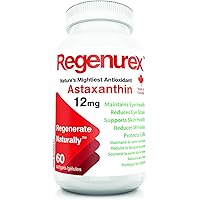 Regenurex Natural Astaxanthin 12mg – 60 Softgels | Made in Canada | Antioxidant for Skin, Eye & Cellular Health | Non-GMO, Th
