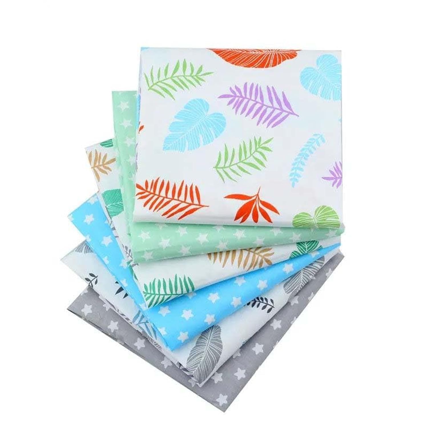 CraftsFabrics 6pcs/Lot Stars Tropical Leaves 100% Cotton 40x50cm Wide Fat Quarters Fabric Bundle for Children's Quilting, Scrapbooking, Patchwork