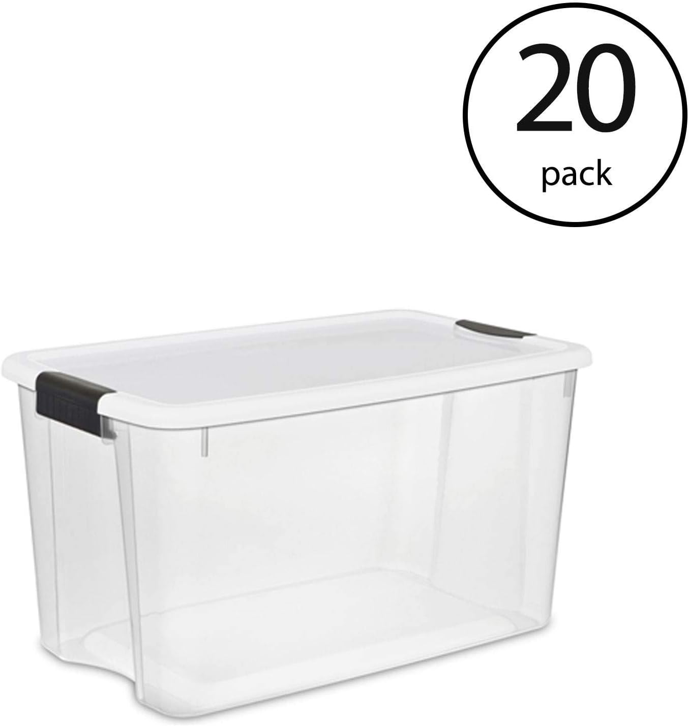 STERILITE 19909804 116 Quart/110 Liter Ultra Latch Box, Clear with a White Lid and Black Latches