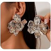 Vintage Statement Large Flower Stud Earrings for Women Boho Gold Metal Flowers Dangle Earrings Chunky Big Floral Drop Earring Jewelry Accessories