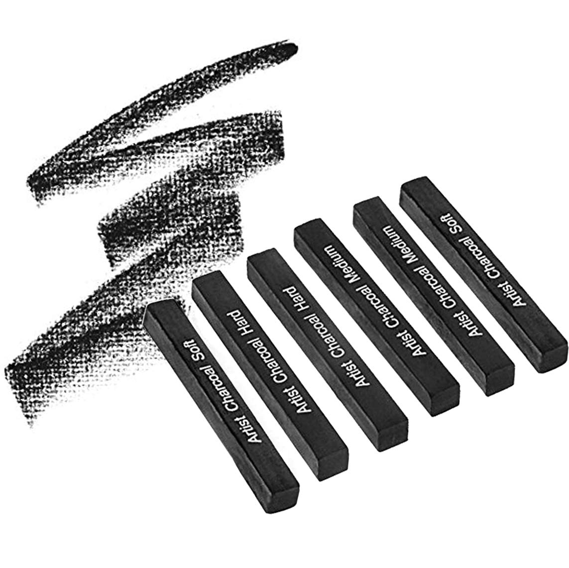 6 Pcs Woodless Vine Charcoal Sticks Square Compressed Charcoal Pencil for Drawing Sketching Artist Charcoal Sticks Assorted Soft Medium Hard for Art Student Supplies