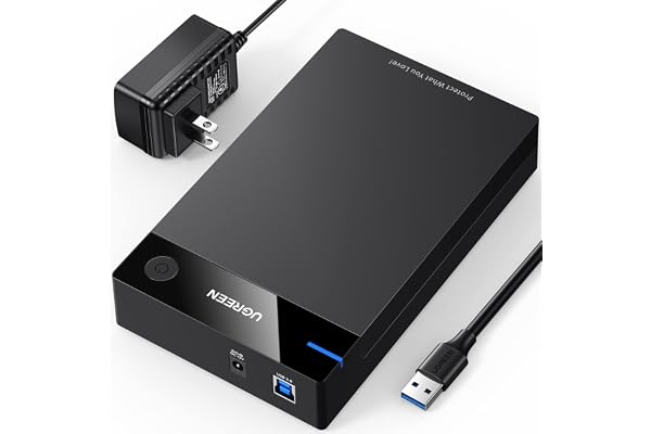 UGREEN Hard Drive Enclosure for 3.5 2.5 Inch SATA SSD HDD, USB 3.0 to SATA III II I External SSD Case with 12V Power Adapter,