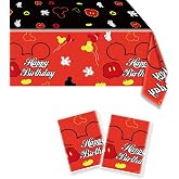 2pcs Red Cartoon Mouse Party Tablecloth,Red Mouse Theme Birthday Decoration