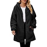 LIZALIG Women's Oversized Fleece Jacket Hooded Zip-Up Cardigan Coat with Pockets Warm Winter Casual Wear for Vacation