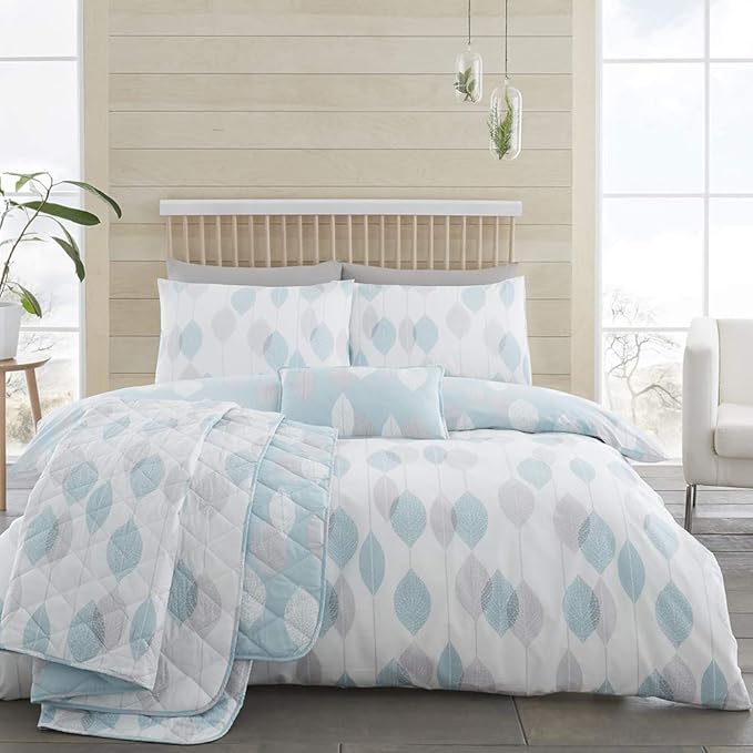 Lancashire Textiles Etched Duvet Set with Pillowcases in Duck Egg Blue