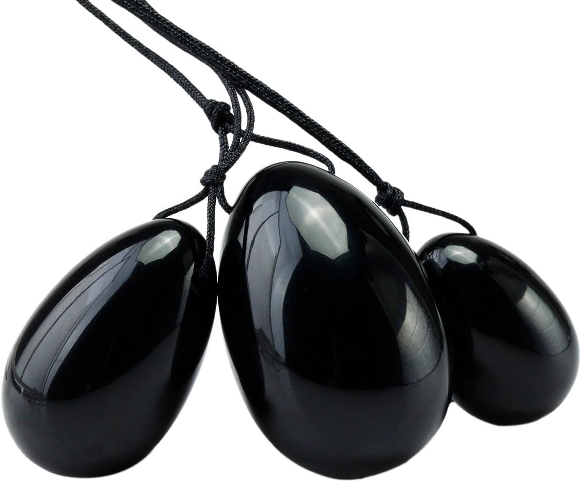 Shanxing Black Obsidian Yoni Eggs Set of 3, Predrilled, with Unwaxed String - Image 3