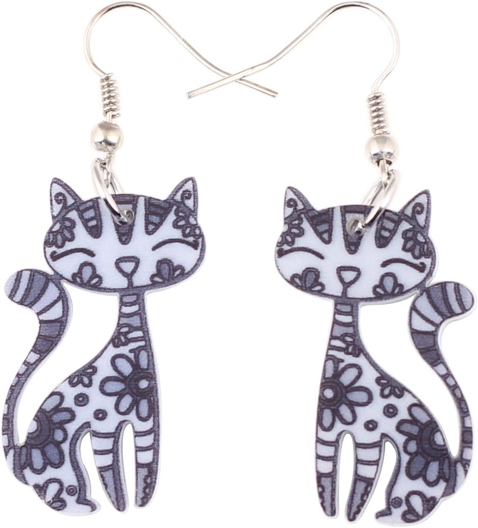 Acrylic Long Drop Dangle Cat Earrings "CAYLEIGH Statement Pop-Art Kitten Gift Girl Women
