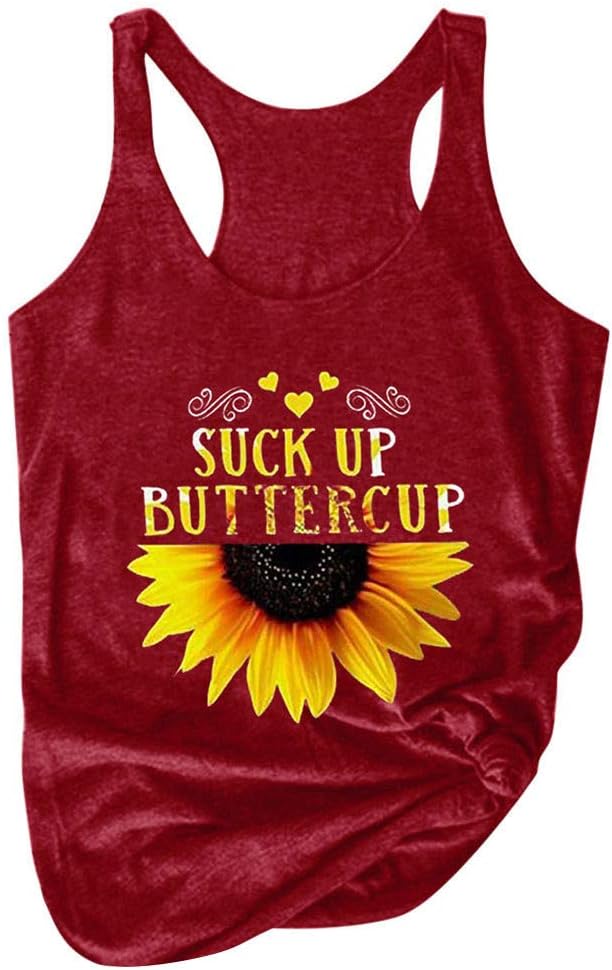 Graphic Tank Tops for Women Teen Girls Funny Boho Gym Workout Racerback Tank Shirts Suck IT UP Buttercup T-Shirt