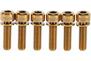 Bike Stem Bolts, Bicycle Stem Replacement Bolt, 6pcs Titanium Alloy M5 X 18mm Bolts Screw with Washers Set for MTB Bicycle St