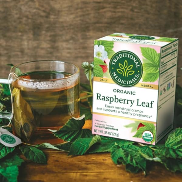TRADITIONAL MEDICINALS ORGANIC RASPBERRY LEAF HERBAL TEA, EASES MENSTRUAL CRAMPS & SUPPORTS HEALTHY PREGNANCY, (PACK OF 1) – 16 TEA BAGS