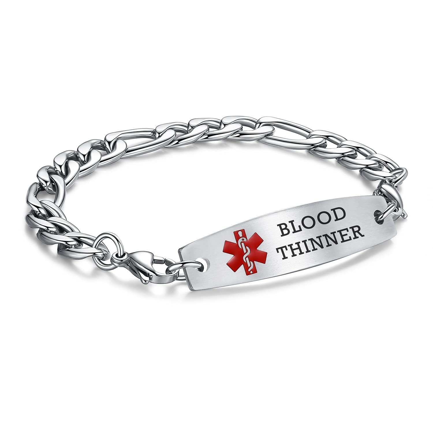 LinnaLove-Stainless steel Figaro Chain lnterchangeable medical alert bracelets-Pre-engraving(BLOOD THINNER/7.5") — image 1