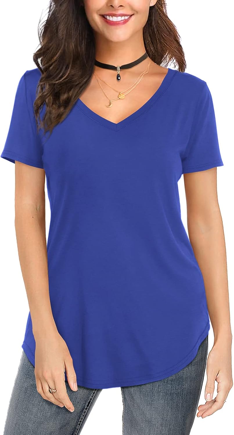 Florboom Womens Casual Summer Tops Short Sleeve V Neck T Shirts Loose Tunic Blouse Amazon.co.uk