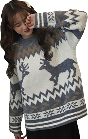 Mengfan クルーネック メンズ レディース セーター 長袖 秋冬 ニットセーター 鹿柄 かわいい 厚手 暖かい プルオーバー ゆったり Bf風 おしゃれ トップス ファッション セーター 通販 Amazon