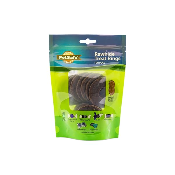 PETSAFE® NATURAL RAWHIDE TREAT RING REFILLS, SIZE C, PEANUT BUTTER FLAVOR, REPLACEMENT TREATS BUSY BUDDY TREAT RING HOLDING TOYS
