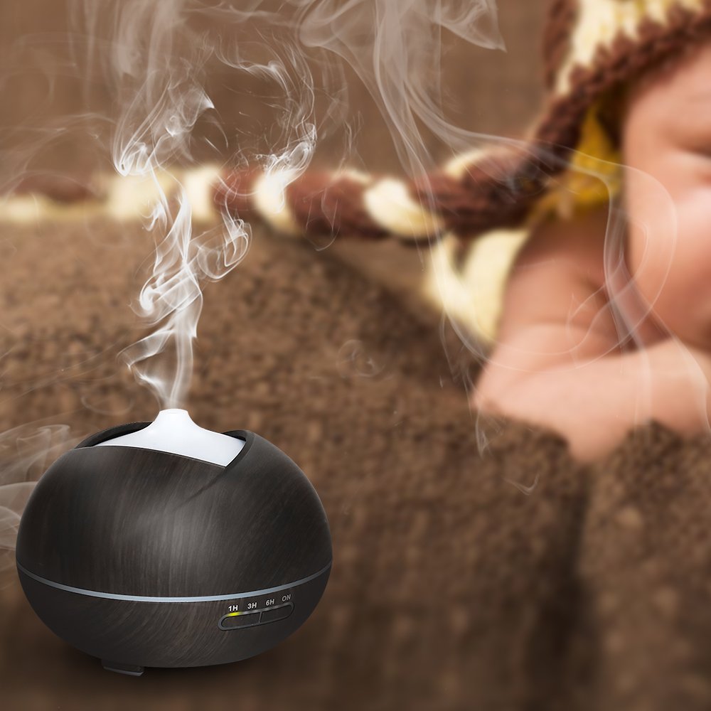 U2C Essential Oil Diffuser, 【450ml Aroma Diffuser Wood Grain】 Ultrasonic Aroma Diffuser Cool Mist Humidifier with Low Water Auto Shut-Off, 7 Color LED for Office Home Bedroom Study