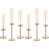 Ronasip Hurricane Candle Holders Metal Candlestick Holder for Glass Taper Tall Candle Holders with Candles Stands for Home Decor, Christmas, Dinning, Wedding, Housewarming Gifts (6, Gold)