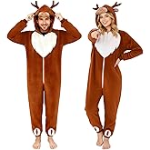 Zixumild Onesie Adult Moose Christmas Costume, Deer Costume for Women, Cute Animal Theme Zipper Onesie Jumpsuits