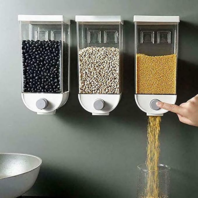 Wuudi Wall Mounted Food Dispensers, Easy Press Dry Food Grains Nuts Coffee Bean Soy Bean