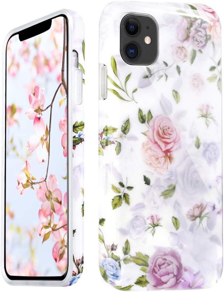 Case for iPhone 11,Flower Case for iPhone 11 for Girls and Women,Trendy Rose Glossy Design [ Never Fades ] Shockproof Flexible Soft Protective Phone Case Compatible with iPhone 11 6.1"