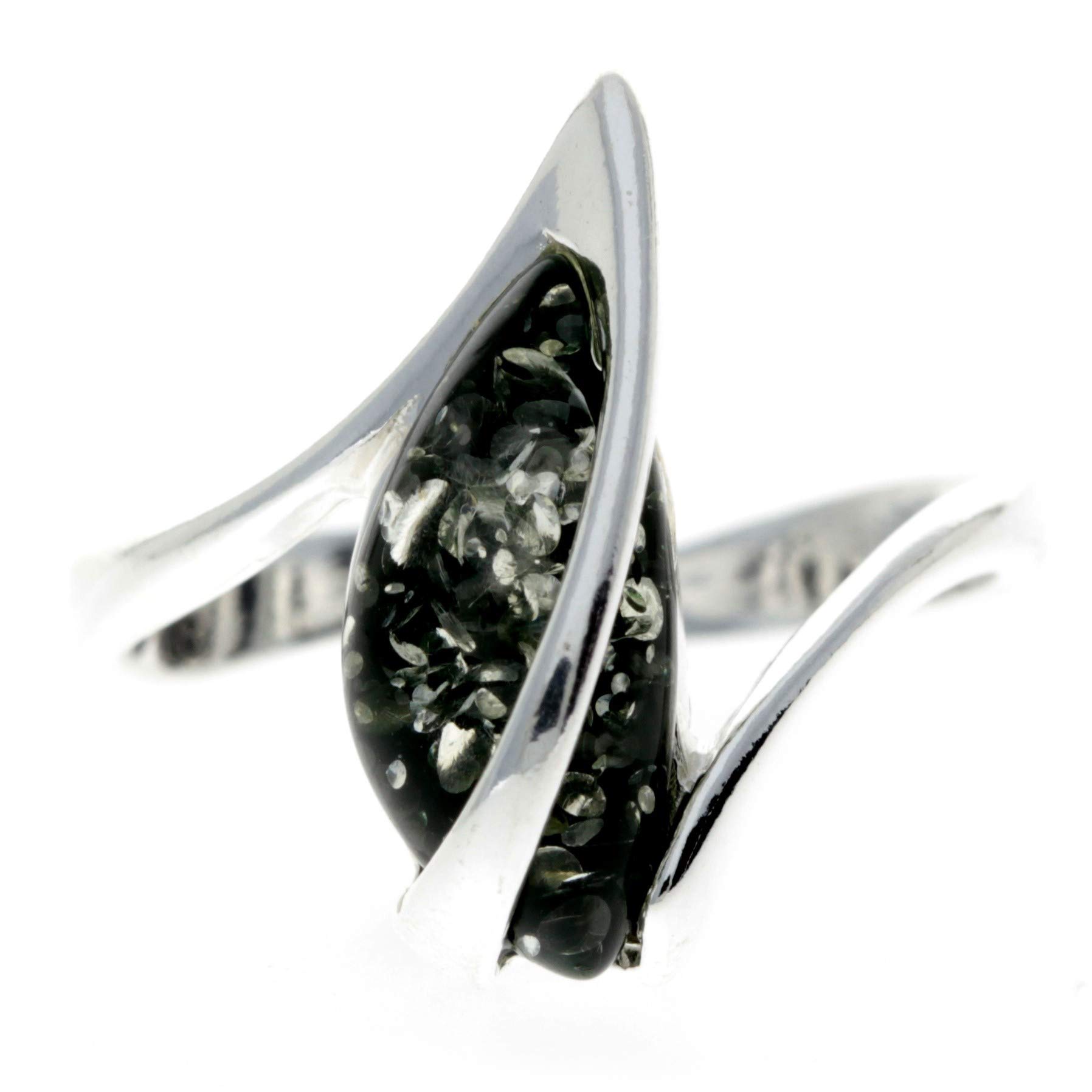 Sterling Silver & Genuine Green Baltic Amber Modern Ring - GL402GA