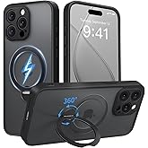 GolbinBox 360° Spin Magnetic Stand for iPhone 15 Pro Max Case, [Compatible with MagSafe], [Full Camera Protection] [16FT Military Drop Protection], Slim Translucent Matte Phone Case, Black