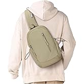 Sling Crossbody Bag for Men Women, Tactical Backpack Shoulder Daypack Mini Anti-Theft Motorcycle Chest Bags, Small One Strap Backpack for Casual Travel Hiking Outdoor Sports Khaki