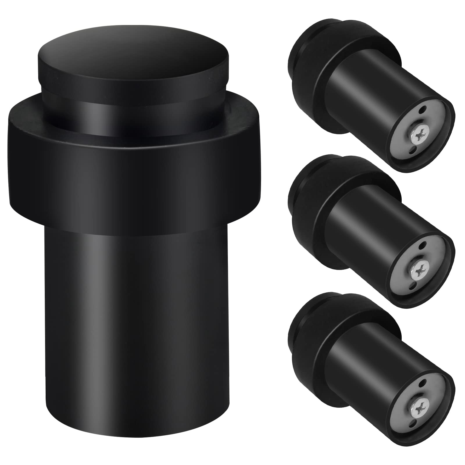 TOKPLNU Door Stops, 50mm Black Door Stop Floor Mounted Stainless Steel Heavy Duty Floor Wall Door Stoppers for Skirtings, Modern Tall Outdoor Doorstop with Rubber Tip & Ring, 4 Pack — image 1
