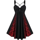 ROSE GAL Womens Plus Size Dresses Sleeveless V-Neck Gothic Vintage 50S Spaghtti Strap Swing Maxi Dress