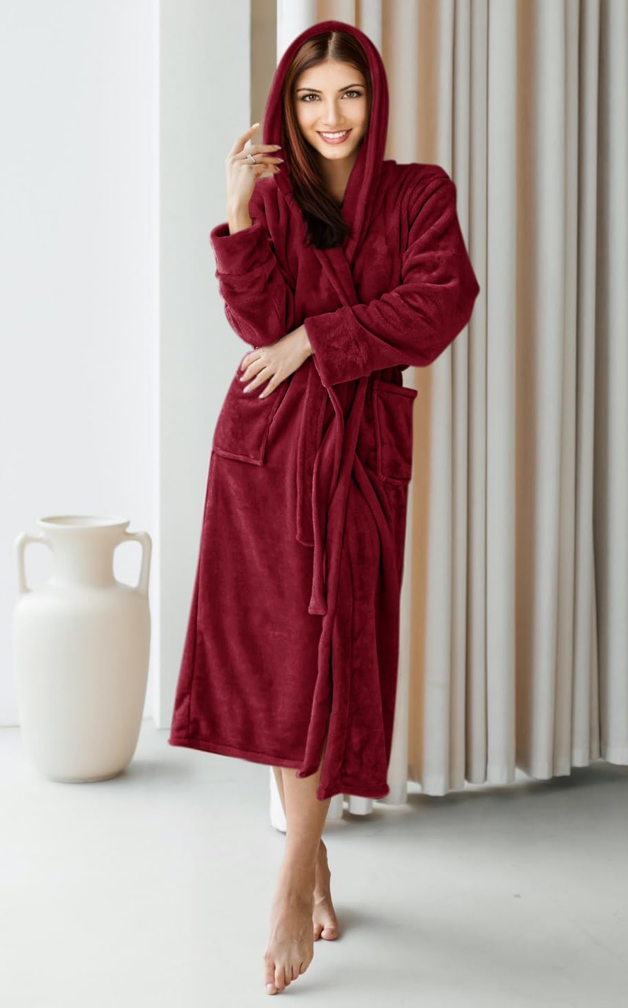 Women's Fleece Hooded Bathrobe