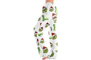 ZXCTKA Christmas Pajama Pants Women Funny Holiday Elastic Waist Loose Fit Wide Leg Lounge Pant Drawstring Soft Pj Bottoms