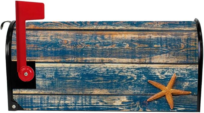My Daily Magnetic Mailbox Covers Starfish Blue Wood Texture Decorative Mailwraps Vintage Mailbox Post Cover Standard