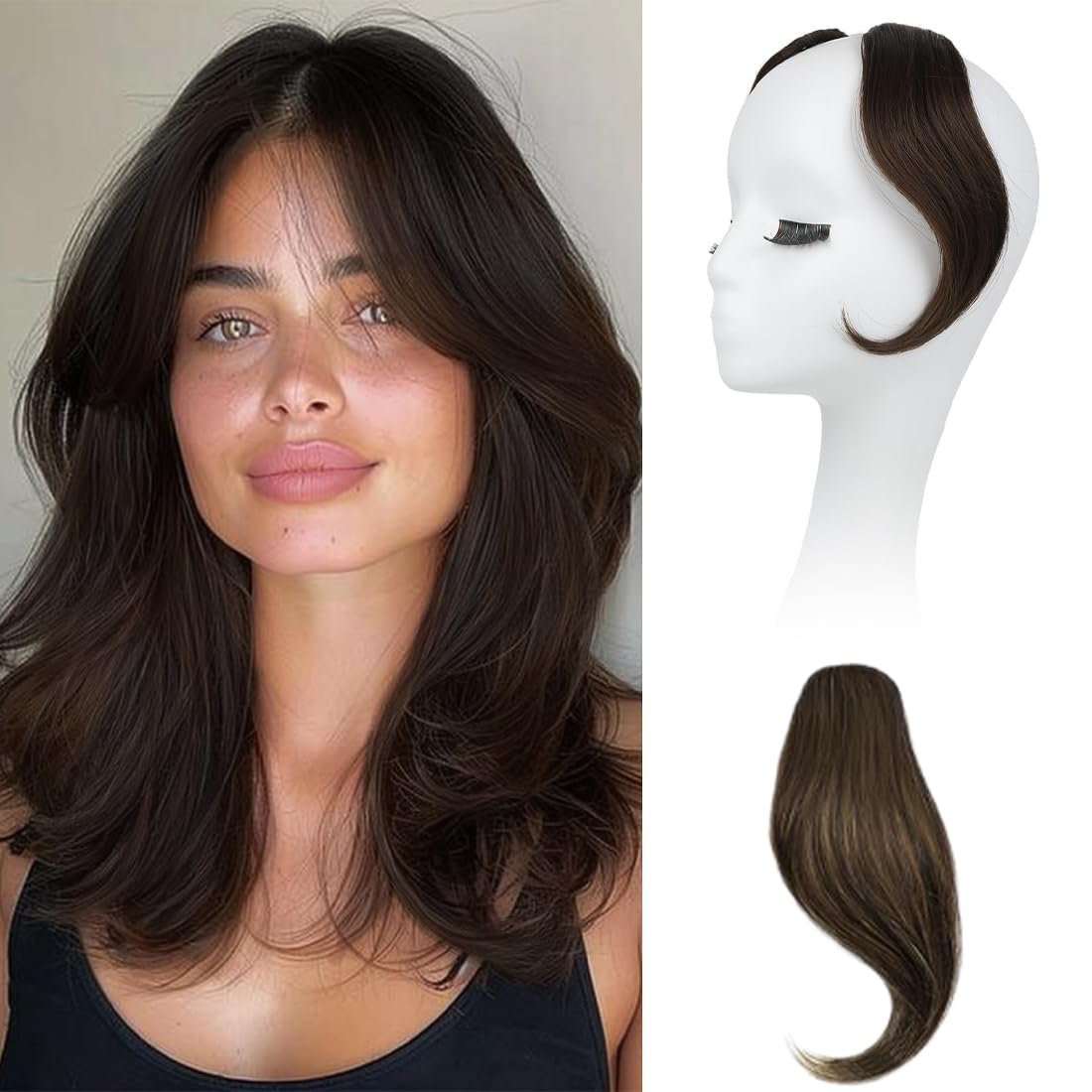 Side Bangs Clip in Bangs, 2Pcs Clip On Bangs for Women, Hair Clip in Bangs Fringe Natural Look, Fake Bangs Fringe Hair Extensions for Daily Wear(Dark Brown)
