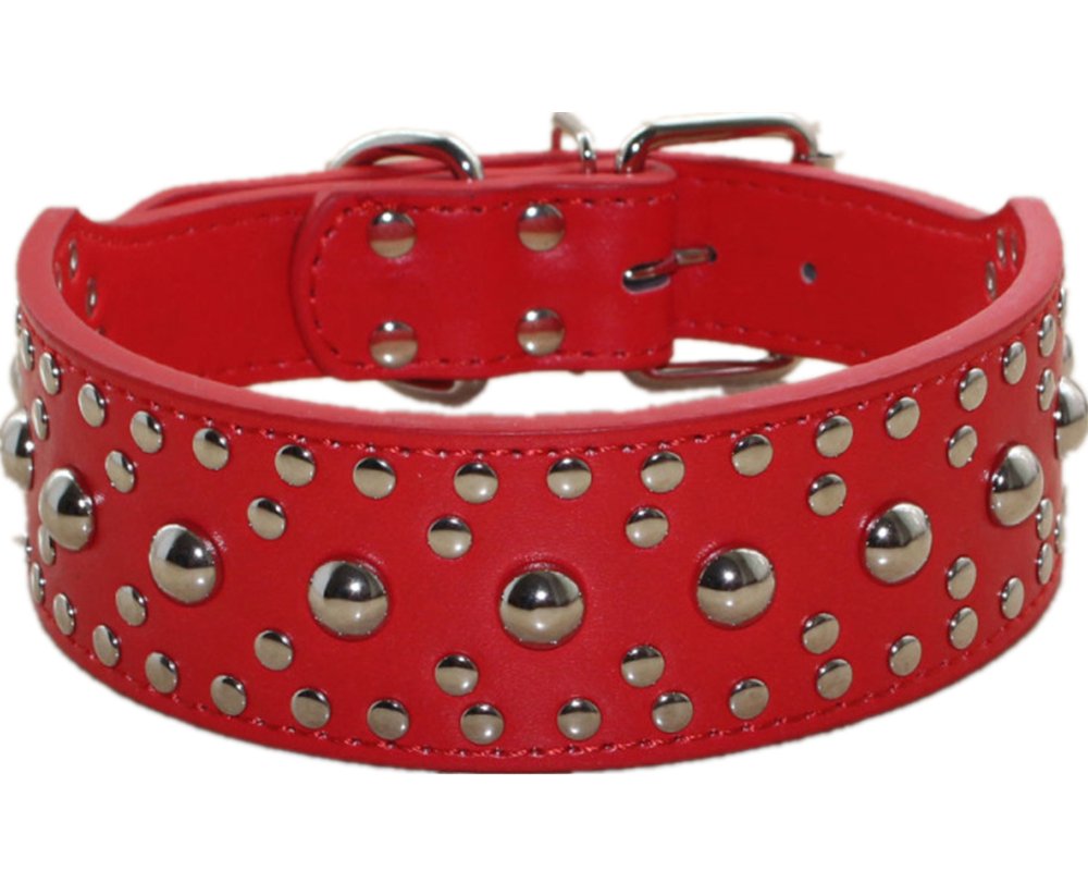haoyueer New Unisex Studded Leather Dog Collars Medium Large Dog Necklace for Pitbull Doberman Sizes M L … (L, Red) — image 1