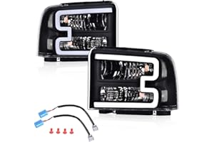 LQI Headlight Assembly LED w/Harness Compatible with Ford F250 F350 F450 F550 2005-2007 /Fit Ford Excursion 2005 Clear Black Headlamps