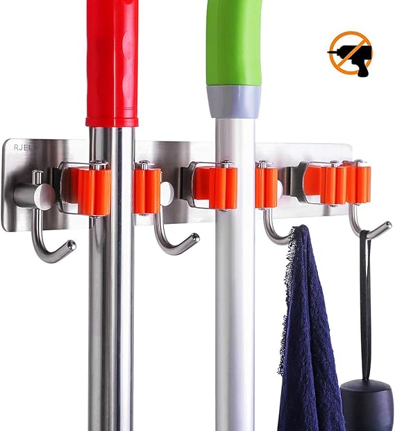 Tikplus Mopp-Besenhalter 3er Set - Selbstklebend Edelstahl Ohne Bohren