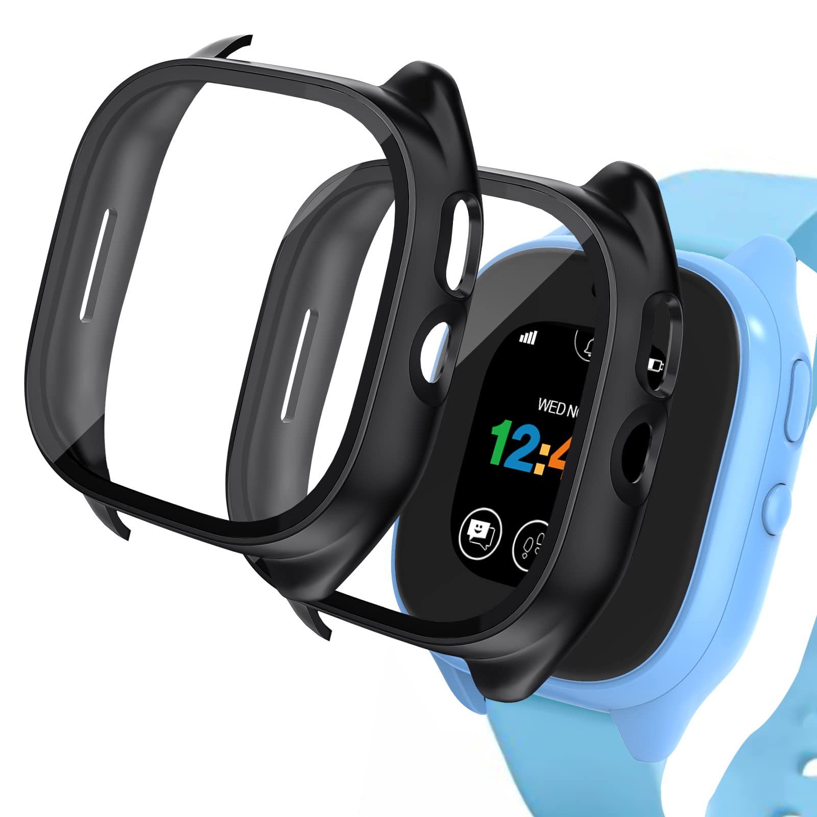 Photo 1 of [2 Pack] Case Compatible for Gizmo Watch 3 Screen Protector for Kids, Hard PC Overall Protective Case Bumper Tempered Glass Cover Accessories Compatible with Verizon Gizmo Watch 3,Black+Black