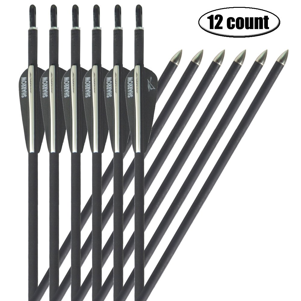 12 Flèches En Bois Pour Arc Recurve Ou Longbow - Plumes Dinde, Pointes Acier - 82cm Longueur