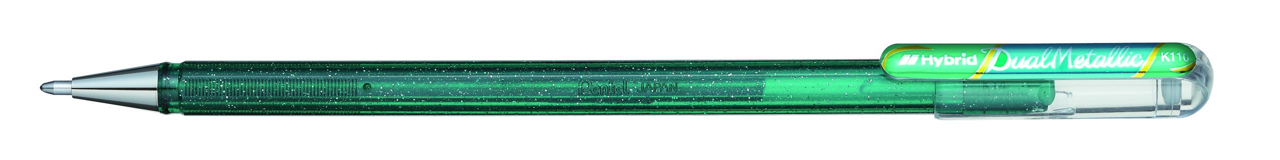 Pentel K110 Hybrid DualMetallic Gel Rollerball, 1.0mm Tip, Green/Metallic Blue (Pack of 12) — image 1