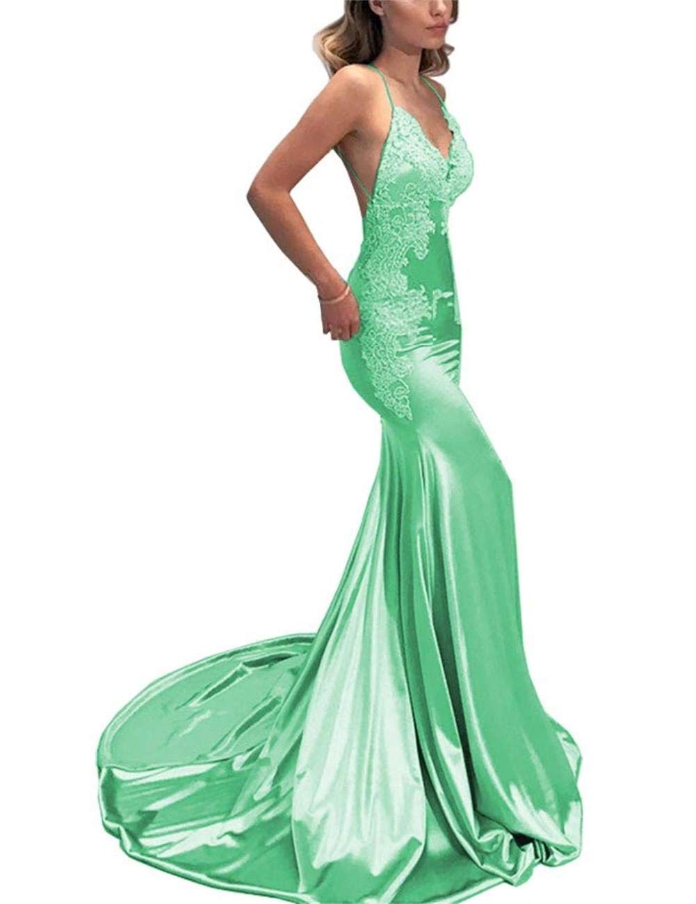 Mauwey 2019 Women's Lace Appliques Formal Evening Gowns Sexy Mermaid