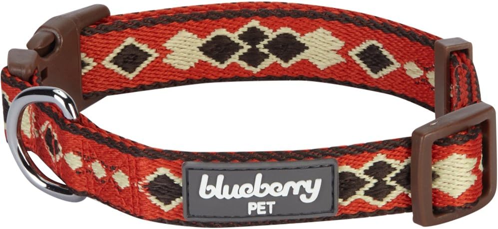 Blueberry Pet New Tribal Print Splendid Burnt Orange Dog Collar, Small, Neck 30cm-40cm, Adjustable Collars for Dogs