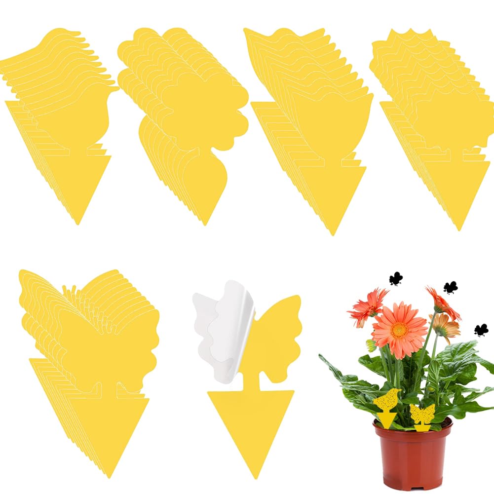50 PCS Double-sided Insect Catcher, Fruit Fly Traps, Sticky Bug Traps, Yellow Double-sided Fungus Gnat Sticky Catcher, for Plants Indoor and Outdoor Insects Fly Control - Non-Toxic, Waterproof
