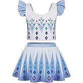 WonderBabe Princess Swimsuits Girls Two Pieces Swimsuits Summer Rash Guard Swimwear Ruffles Sleeve Bathing Suit with Skirt