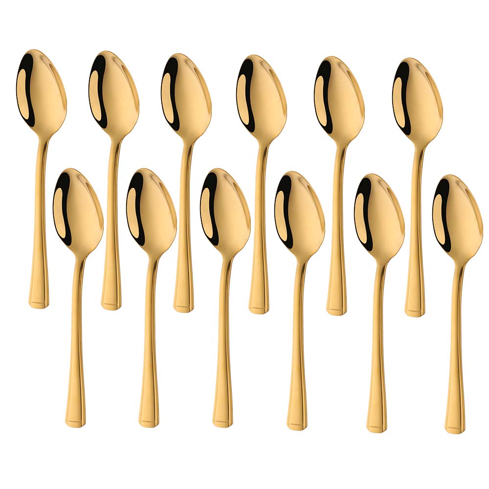 Buyer Star Gold Teaspoons, Stainless Steel for Hot Chocolate Appetizer Ice Cream, 5.63 Inches (Pack of 12)