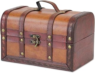 1PLUS Schatzkiste Schatztruhe Holztruhe aus Holz mit Kunstleder, (L x T x H) 22 x 14 x 14 cm, braun