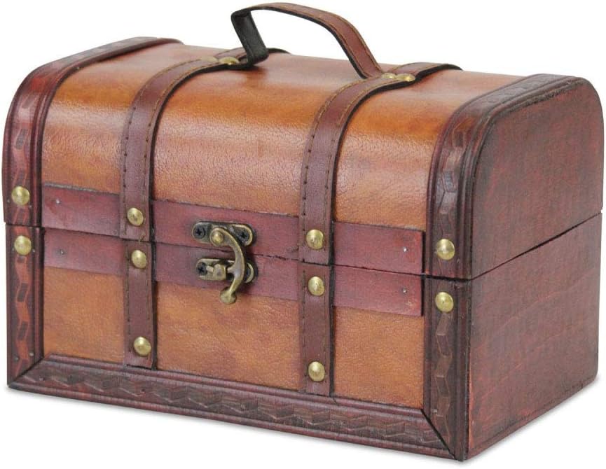 1PLUS Schatzkiste Schatztruhe Holztruhe aus Holz mit Kunstleder, (L x T x H) 22 x 14 x 14 cm, braun