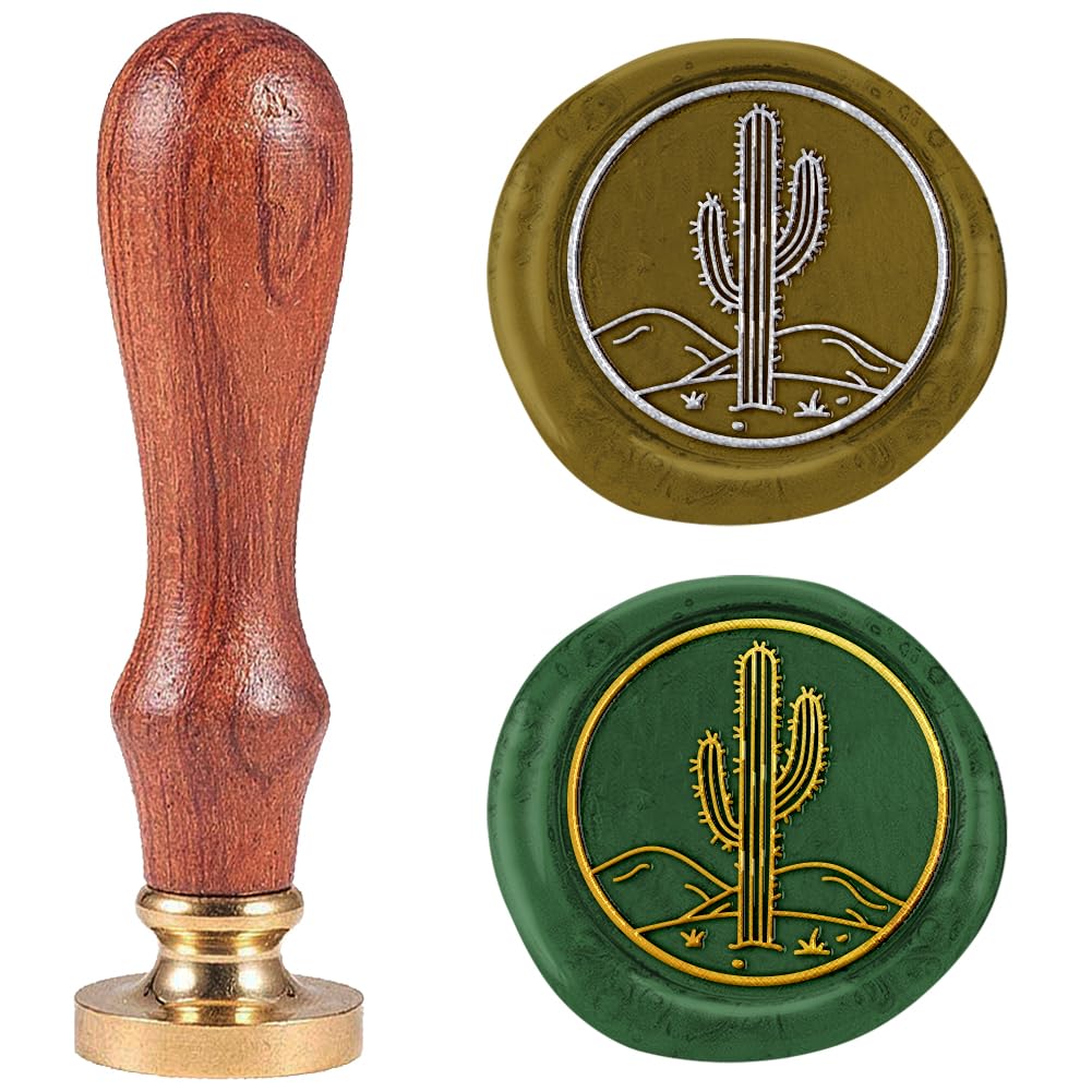 DELORIGIN Cactus 1" Wax Seal Stamp Retro Sealing Stamps Removable Brass Head Seal Stamp with Wooden Handle Sealing Wax for Envelope Greeting Card Letter Wedding Invitations Gift Wrapping Decor