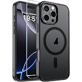 SUPFINE Magnetic for iPhone 16 Pro Max Case Black | With Screen Protector, Translucent Matte, Compatible with MagSafe, Military Grade Drop Proof, Rugged Shockproof Protective