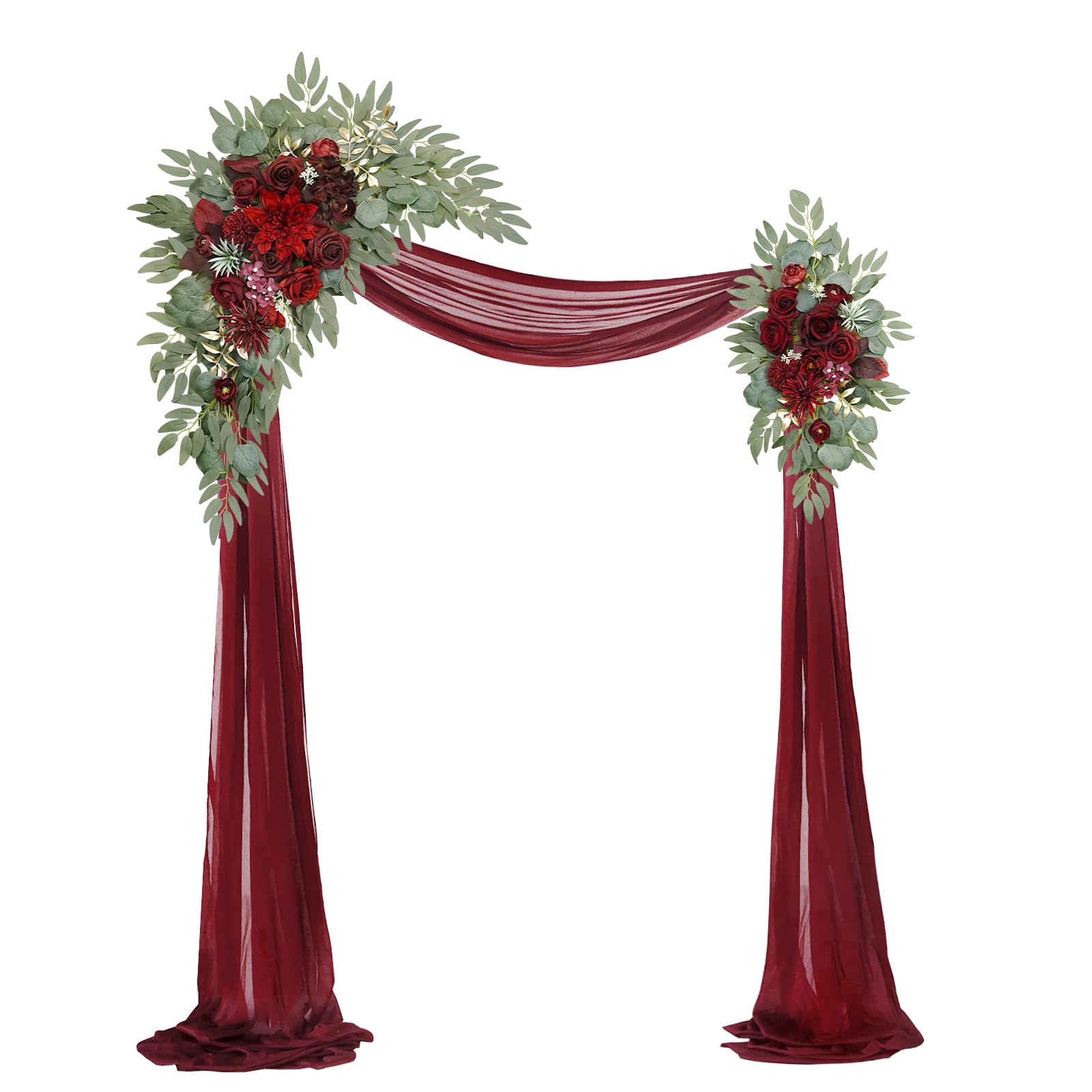 Photo 1 of WEIERYUE Artificial Wedding Arch Flowers Kit(Pack of 3),2Pcs Artificial Flower Arch Decor,1Pcs Sheer Drape for Wedding Ceremony Arbor for WeddingCeremony (Wine red Memory)